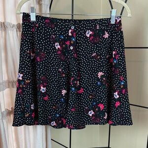 Express Black Polka Dot and Floral Skater Skirt Size Small